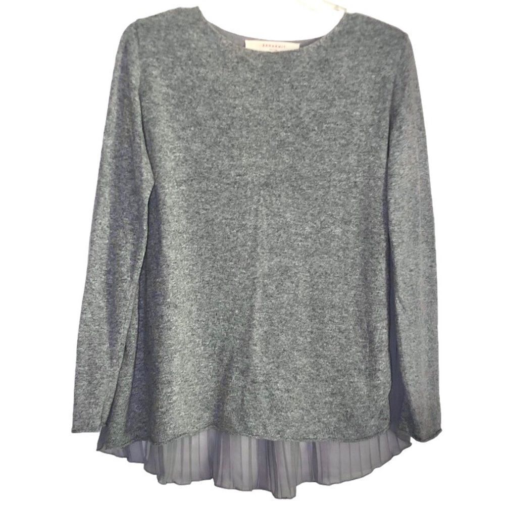 Zara Long Sleeve Sweater with Chiffon Pleated Back in Grey Women’s M